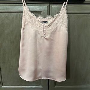 Abercrombie & Fitch Blush Pink Lace Trim Satin Tank Top